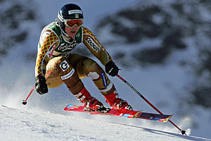 Swedish Anja Paerson on her way to win the women's Super-G race at the Alpine Skiing World Championships in Santa Caterina, Sunday 30 January 2005. EPA/MIRKO GUARRIELLO